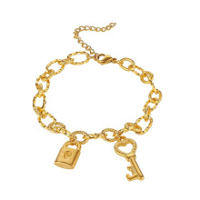 Fashion love lock key pendant versatile stainless steel gold plated bracelets & bangles